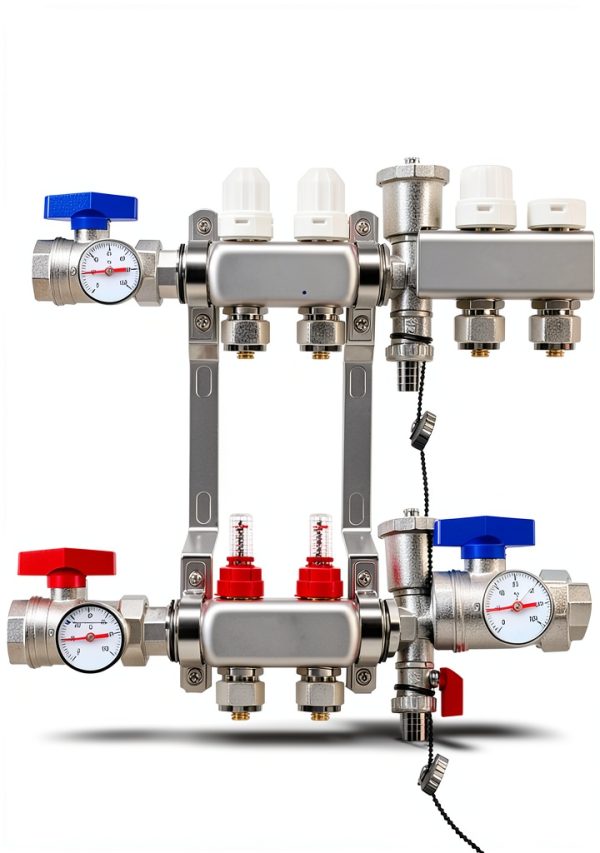 FAHKNS 2 Branch Floor Heating Manifold Brass Stainless Steel-2