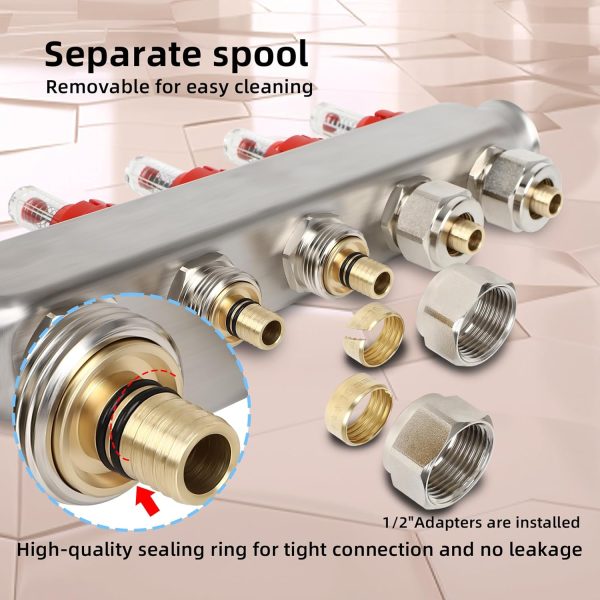 FAHKNS Floor Heating Manifold Stainless Steel Visual Flow-4