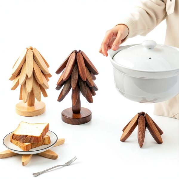 Tqcatyma Teapot Trivet Set Wood Heat Insulating Christmas-3