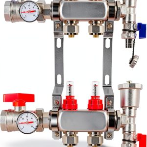 FAHKNS 2 Branch Floor Heating Manifold Brass Stainless Steel-0
