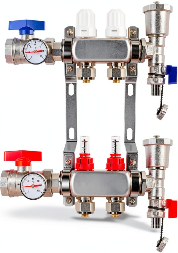 FAHKNS 2 Branch Floor Heating Manifold Brass Stainless Steel-0