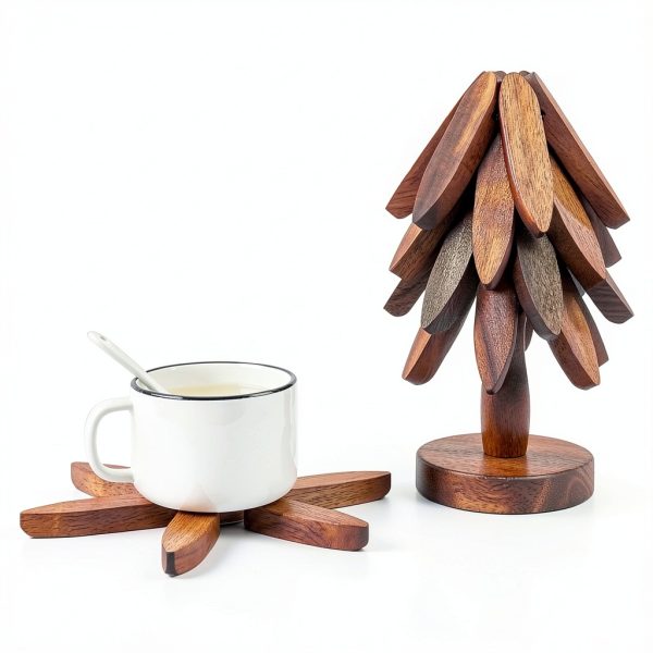 Tqcatyma Teapot Trivet Set Wood Heat Insulating Christmas-5