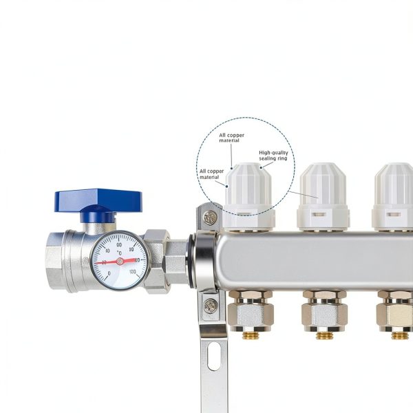 FAHKNS 2 Branch Floor Heating Manifold Brass Stainless Steel-4