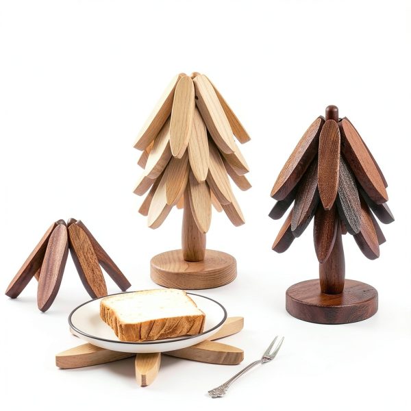 Tqcatyma Teapot Trivet Set Wood Heat Insulating Christmas-4