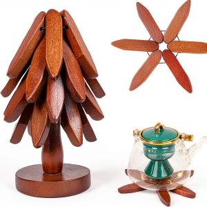SnapMorph Wood Trivet Set Heat Protection Space Saving-0