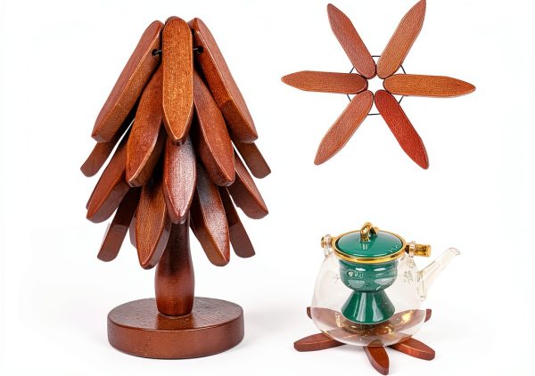 SnapMorph Wood Trivet Set Heat Protection Space Saving-0