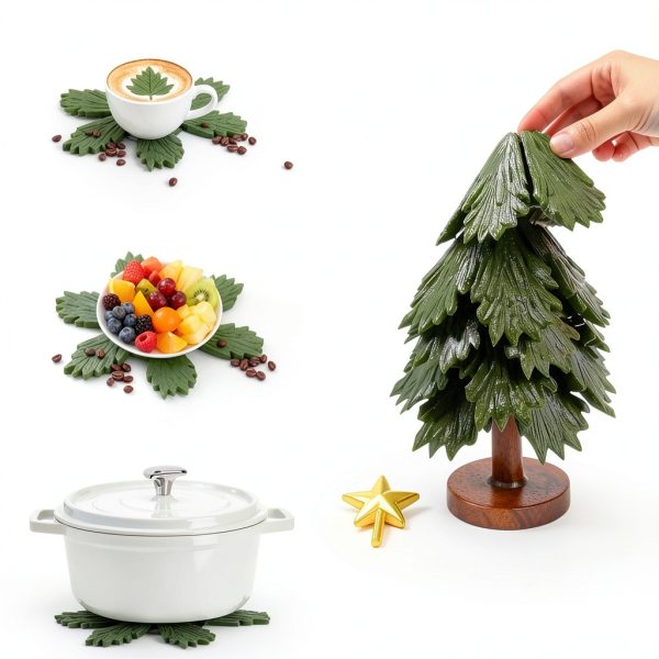 ZHRTZ Teapot Trivet Set Green Tree Design Heat Protection-5
