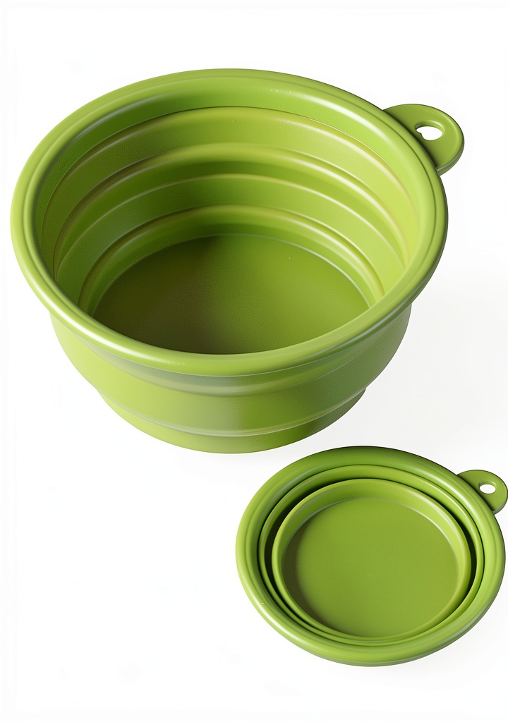 GRA Collapsible Pet Bowl Travel No Spill Silicone Design being unfolded on a campsite table