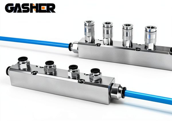 GASHER 5‑Way 7‑Port Aluminum Manifold Fitting NPT Threaded Silvery-2