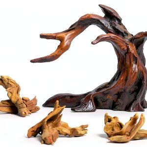Aquarium Driftwood Decor Set - 1 Anubias Resin Model & 3Pcs Small Natural Driftwood 2-4 inch for Aquascaping, Fish Tank Landscape Design-0