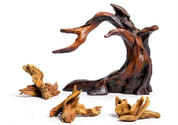 Aquarium Driftwood Decor Set - 1 Anubias Resin Model & 3Pcs Small Natural Driftwood 2-4 inch for Aquascaping, Fish Tank Landscape Design-0