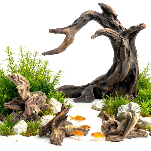 Aquarium Driftwood Decor Set - 1 Anubias Resin Model & 3Pcs Small Natural Driftwood 2-4 inch for Aquascaping, Fish Tank Landscape Design-5