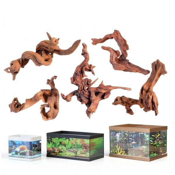 5-Piece 4-8 Inches Natural Aquarium Driftwood Decorations - Aquascape Decor for Fish Tanks, Betta Hideouts, Reptile Enclosures & Plant Attachment-1