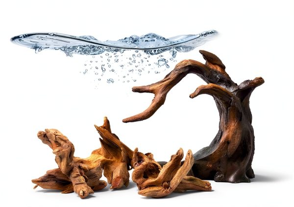Aquarium Driftwood Decor Set - 1 Anubias Resin Model & 3Pcs Small Natural Driftwood 2-4 inch for Aquascaping, Fish Tank Landscape Design-4