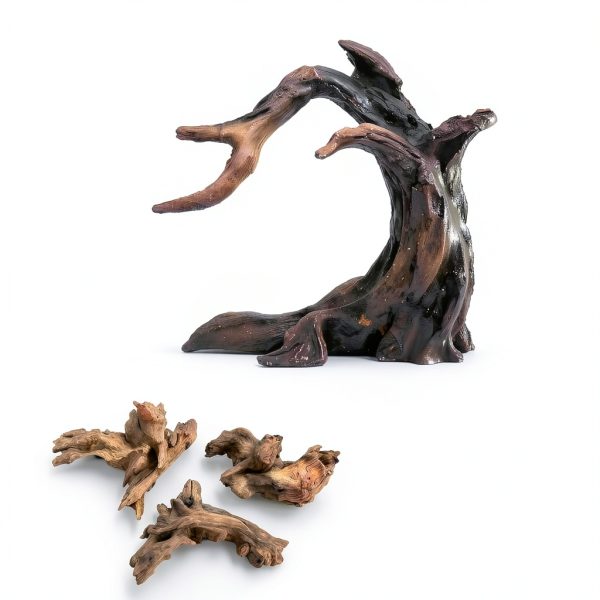 Aquarium Driftwood Decor Set - 1 Anubias Resin Model & 3Pcs Small Natural Driftwood 2-4 inch for Aquascaping, Fish Tank Landscape Design-1