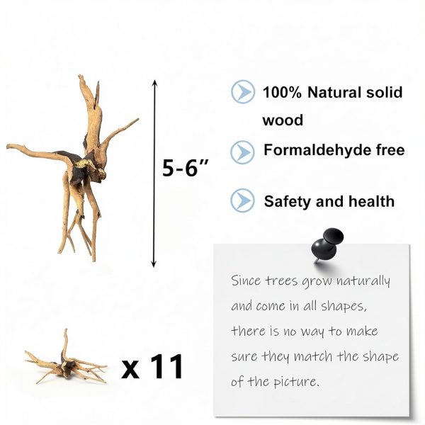 kathson Aquarium Driftwood Reptile Branches Wood Natural Spiderwood Driftwood for Aquarium 5-6" 11 Pcs Terrarium Ornament Trunk Fish Tank Log Habitat Decoration Tree Stump Decor Assorted Sizes Wood-1