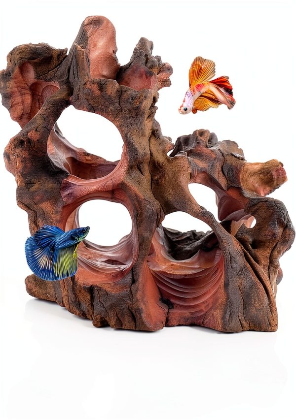 Natural Wood Aquarium Cave by redfeiyang – Multi‑Hole Hideout 7‑9″-0